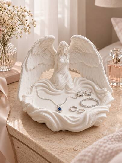1 buah Nampan Perhiasan Malaikat, Desain Sayap Wanita Terukir, Menyediakan Ruang Penyimpanan Cantik untuk Cincin, Anting, Gelang, dan Kalung Sehari-hari, Juga Menghiasi Meja Rias, Lemari, Rak Kamar Tidur, atau Meja Samping Tempat Tidur. Piring Perhiasan, Patung Malaikat, Dekorasi Ruangan, Hadiah Kreatif