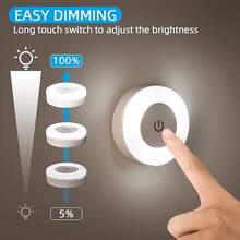 3pcs/1pc Dimmable LED Touch Night Light - Soft Warm White And Daylight Adjustable Brightness, Suitable For Bedroom, Hallway, Bathroom, Living Room, Closet, Cabinet And Other Places Decorative Lighting - Compact Design, Easy Installation, USB Rechargeable Portable Cabinet Light/Wall Lamp - White - View 7
