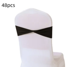 48pcs Cross Elastic Spandex Chair Back Waistbands, Elastic Chair Back Decorative Ribbons, Bowknot Decorative Bags, Reusable Chair Cover Satin Ribbons, Chair Band Decorations For Wedding, Banquet, Birthday Party, Graduation Ceremony, Hotel Event - White - View 52
