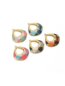 Stainless Steel Gold Enamel Openwork Teardrop Charm, Multi-Color Pearlescent Mosaic Dangle Pendant For DIY Necklace Earring Jewelry Making Supplies - Large Water Drop - View 4