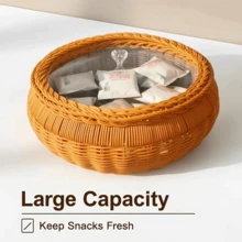 2 Pack Clear Lid Storage Baskets, Round Woven Plastic For Pantry Organization - Brown - View 8