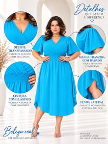 Women's Plus Size Midi Dress Wrapped Short Sleeve Duna Elegant Casual - 查看 6
