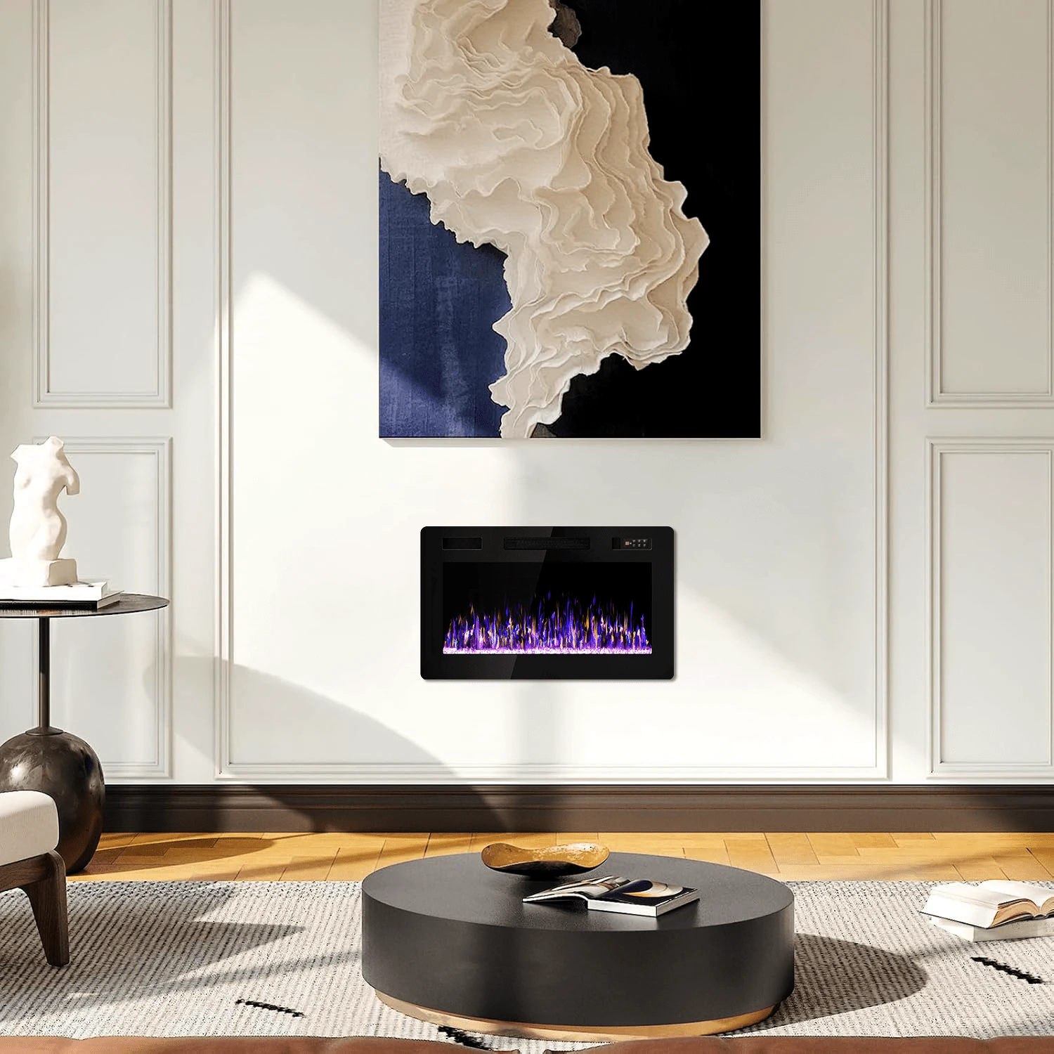60 Inch Ultra Thin Electric Fireplace-Narrow Bezel Linear Fireplace Heater Recessed Wall Mounted, Remote And Screen Control, 8H Sleep Timer, Low Noise, 750/1500W For Living Room, Bedroom - 查看 1