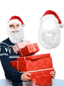 6 buah, Perlengkapan Topi dan Jenggot Santa Natal, Perlengkapan Kostum Pesta Liburan dan Cosplay - MultiWarna - View 6
