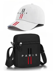 1pc/2pcs "Paris"Letter Pattern Print Unisex Street Fashion Outdoor Sports Baseball Cap And Crossbody Bag, Adjustable, Gift For Yourself Or Friends - Multicolor - View 12