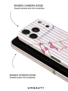 UMBAUTY 1pc Pink & White Striped With Bikini Pattern Design, Compatible With Phone 18 Pro Max, Fits Apple 18/17/16/15/14/13/12/11 Pro Max/Plus/Mini 17e, Full Coverage High-Definition Printed Soft Shell Phone Case, Raised Screen/Lens Protection, Unisex, Ideal Gift For Girlfriend On Halloween, Valentine's Day, Easter, Wedding Season And Birthday - Multicolor - View 4