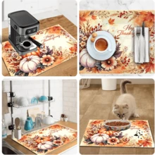 1pc Dish Drying Mat, Coffee Machine Mat, Thanksgiving Theme Maple Leaf & Pumpkin Pattern Kitchen Dish Drying Mat, Absorbent & Scratch-Resistant Tabletop Protector, Suitable For Daily Kitchen And Holiday Dining Table Use, Fits Bowls And Plates For Draining, Multi-Purpose Drying Mat, Home Gift, Tabletop Decor - XYLSD-1157 - View 11