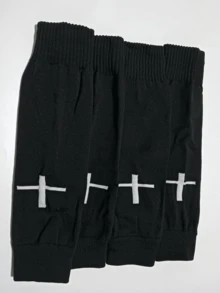 1/2/3/4/5 Pcs Professional Football Leg Warmers Training Sports Match Protective Leg Sleeves, Single-Layer Leg Sleeves, Compression Football Leg Warmers, Men's Compression Leg Sleeves, Football Sports Knitted Shin Guards, Sweat-Absorbent, Wear-Resistant, Suitable For Men's Football, Basketball Training, Sports And Outdoor Activities, Football Accessories - Black and White - View 8