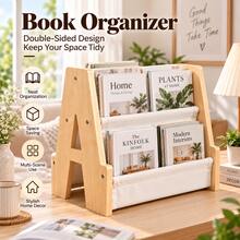 1PC A-Frame Double-Sided Book Rack, 2-Tier Fabric Sling Bookshelf With Front-Facing Display, Freestanding Book Organizer For Bedroom, Living Room, Reading Corner, Playroom, Classroom, Compact Floor Storage Shelf For Books And Magazines - Multicolor - View 3