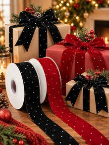 5 Yards Christmas Sequin Plush Ribbon Roll - Red & Black Shiny Diamond Plush Ribbon, Suitable For Holiday Christmas Tree Decoration, Luxury Gift Wrapping, DIY Hair Clip Making, Collar & Necklace Matching, And Handmade Craft Materials For Various Creative Applications - Rhinestone Ribbon - View 2