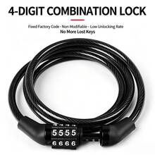 1 buah Kunci Kabel Kombinasi Sepeda Tahan Air Anti-Pencurian Kunci Cincin Kode 4 Digit untuk Sepeda Motor dan Sepeda Listrik - Hitam - View 8