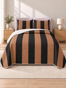 3pcs Copper Brown Wide Pattern Quilted Bedding Set (1 Bedspread, 2 Pillowcases, Pillow Inserts Not Included) Breathable Comfortable All-Season Holiday Gift Suitable For Hotel, Guest House, Bedroom, Ultra Soft Breathable Moisture-Wicking Bedding - Multicolor - View 2