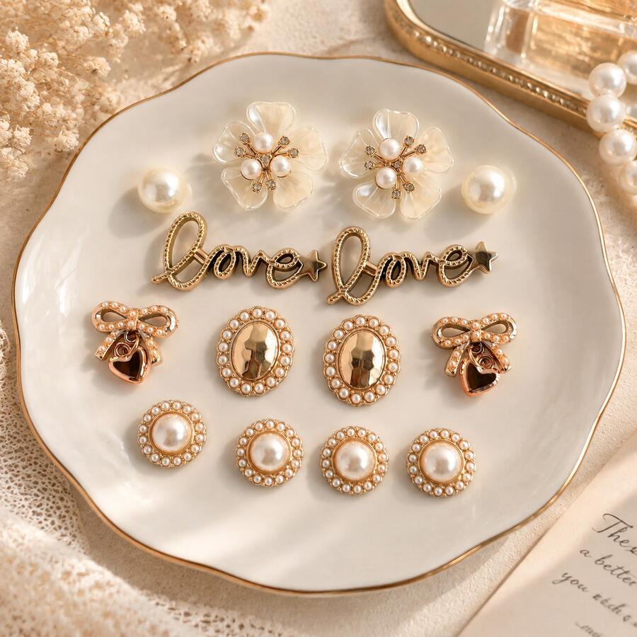 14PCS Pearl Flower Bow Shoe Charms, Gold Rhinestone Shoe Decorations ...