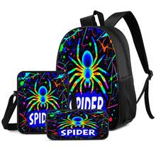 Colorful Spider 2D Print 3 Pieces Backpack Set, Large Capacity Backpack, Crossbody Bag, Pencil Case, Adjustable Wide Breathable Shoulder Straps, Side Mesh Pocket Water Bottle Holder, Personalized Daily Commute Travel Casual Storage Bag - Printed Bag - View 1