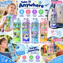 Cartoon Astronaut Plastic Cup, Highly Attractive Large Capacity Transparent Frosted Pop-Up Straw Cup With Carrying Strap, Portable Cup - Multicolor - View 4