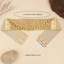 Exaggerated Retro Gold & Silver Metal Chain Wide Waist Belt For Europe, America And Africa - Gold - View 2