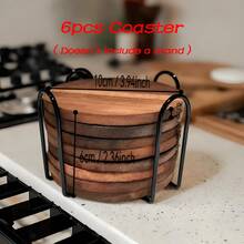 3pcs/8pcs Acacia Wood Coaster Set With Holder, Modern Rustic Coffee Table Bar Home Decor Drink Coasters, Heat Resistant Tabletop Protector, Handmade Natural Wood Beverage Mats, Outdoor Camping RV Kitchen Accessories - Multicolor - View 14