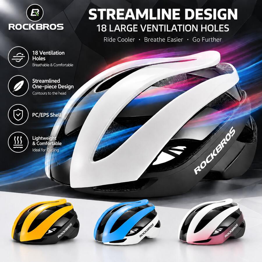 ROCKBROS 1pc Bicycle Helmet, Ultra-Lightweight Comfortable, Unisex, EPS Shock-Absorbing, Adjustable