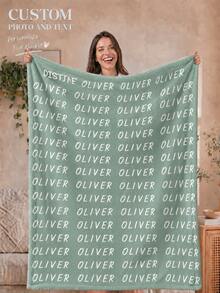 1pc Customized Photo Blanket, Personalized Flannel Blanket With Photo And Text, Office Nap Blanket, Comfortable Blanket, Mother's Day, Father's Day Gift For Parents, Bedding Blanket, Bed Customized Blanket, Customized Text Blanket, Personalized Home Blanket - Multicolor - View 1