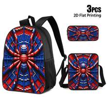 3pcs Backpack Set With 2D Flat Print Pixel Spider Pattern, Includes Daypack Pencil Case Crossbody Bag For Daily Travel Outdoor Use - Backpack Set - View 1