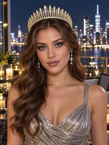Luxury Silver Rhinestone Spike Tiara Crown Bridal Wedding Queen Headpiece For Women Prom Party Halloween Cosplay Carnival - Multicolor - View 2