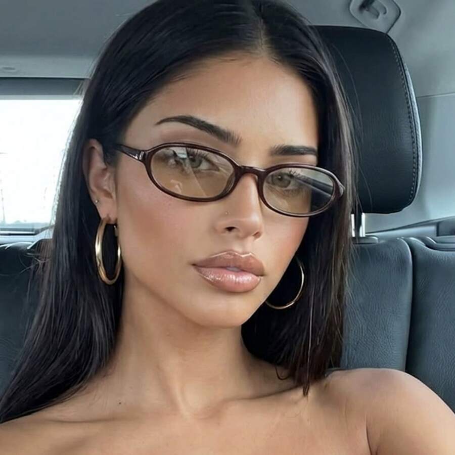 1pc Women's Fashion Glasses Retro Personalized Street Style Fashion Glasses - Brown - View 1
