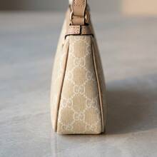 GUCCI Women's Vintage Geometric Print Mini Shoulder Bag, Gold Chain Zipper Crescent-Shaped Hobo Handbag, Suitable For Daily Wear - View 6
