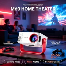 Proyector Mini M60, Soporta Resolución 1080P, WiFi 2.4G, Equipado con Interfaces USB y Tipo-C, Proyector Portátil para el Hogar, Tamaño de Proyección de 20 a 100 Pulgadas - Rojo y blanco - Ver 9