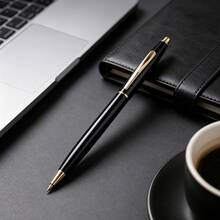 5/12pcs Classic Stainless Steel Ballpoint Pens, Black & Silver. Gold Accents, Smooth Writing For Office And Business Gifting. - Multi-color - View 4