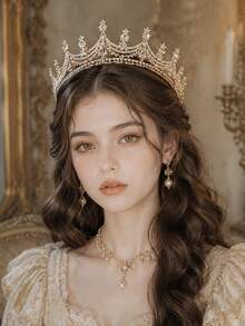 Gold Black Rhinestone Vintage Gothic Bridal Crown Tiara Wedding Hair Accessories Women Bride For Bachelorette Party Prom Pageant - Multicolor - View 3