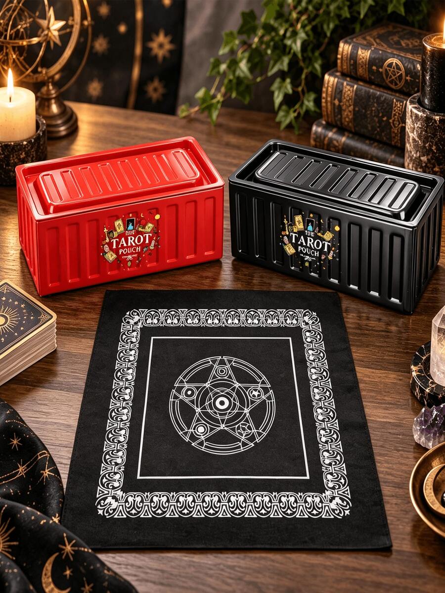 Tarot Card Storage Box With Divination Cloth Set, Comes With Caro Brand Tablecloth, Mystical Tarot Deck Organizer Case, Protective Card Holder With Spiritual Altar Reading Mat, Perfect For Tarot Readers, Halloween, Christmas Gifts - Multicolor - View 1