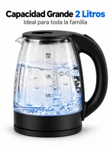 Tetera electrica,Hervidor eléctrico de vidrio transparente, hervidor eléctrico de gran capacidad de 2 litros, hervidor de agua caliente instantáneo, hervidor portátil, adecuado para familias - transparente - Ver 2