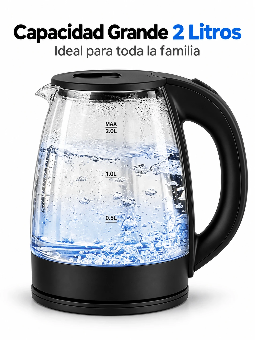 Tetera electrica,Hervidor eléctrico de vidrio transparente, hervidor eléctrico de gran capacidad de 2 litros, hervidor de agua caliente instantáneo, hervidor portátil, adecuado para familias