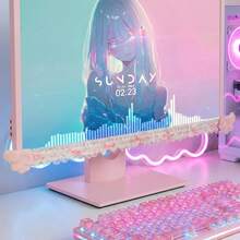 1pc Kawaii Goth Monitor Decoration, Cat Eye Frilly Lace Ribbon PC Screen Border Decor, Coquette Wing Computer Monitor Corner Accessory, Pink Desk Setup Room Decor Gift, Computer Screen Ear Decor - Multicolor - View 7