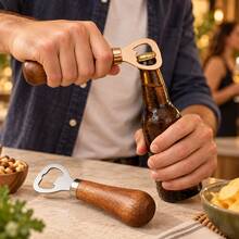 1pc/2pcs Stainless Steel Bottle Opener With Wooden Handle, Gold/Silver Manual Beer Cap Remover, Handheld Bar Tool For Beer, Soda, Kitchen, Home Bar, BBQ, Party And Gift - View 8