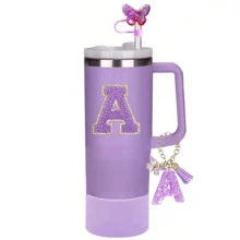 A-Z 4件組 30-40oz 杯子配件套組－配件組，含1個字母吊飾、1個矽膠杯底、1個字母貼紙，日常節日驚喜禮物（不含杯子） - 紫色蝴蝶 - 查看 2