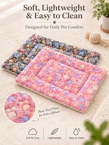 1pc Soft Coral Fleece Paw Print Pet Bed Mat, Cozy Warm Pet Sleeping Cushion For Puppy Kitten, Multiple Colors Available - Rectangle - View 7