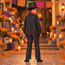 Disfraz Catrín Deluxe Niño Día de Muertos Halloween Elegante Esqueleto Mexicano Con Sombrero - Negro - Ver 2