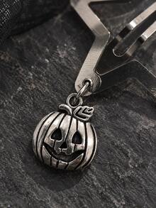 1pc Silver Star Skull Charm Hair Clip, Y2K Gothic Punk Dangling Hair Accessory - Pumpkin Head - View 2