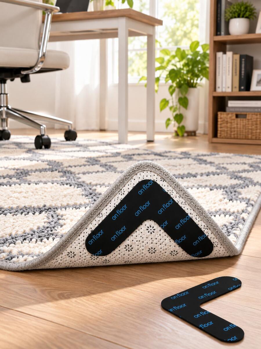 8pcs L-Shaped Carpet Anti-Slip Pads, Washable & Reusable Rug Grippers, High-Adhesion Non-Marking Silicone Material, L-Shaped Corner Design Fits Carpet Corners, Breathable Perforated Craft, Firm Adhesion Resistant To Curling & Shifting, No Residue When Removed, For Tile, Wood, Marble Floors, Suitable For Living Room Carpet, Entryway Mat, Bedroom Rug, Door Mat, Prevents Carpet Sliding & Curling - Multicolor - View 1