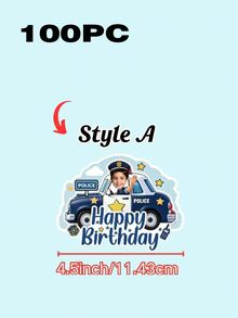 Personalized Face Photo Cake Topper, Custom Happy Birthday Cake Topper With Your Photo, Fun Birthday Cake & Cupcake Decorations, Police Car Theme Party Supplies, Custom Photo Cake Decor For Kids Boys Birthday Parties - Multicolor - View 15