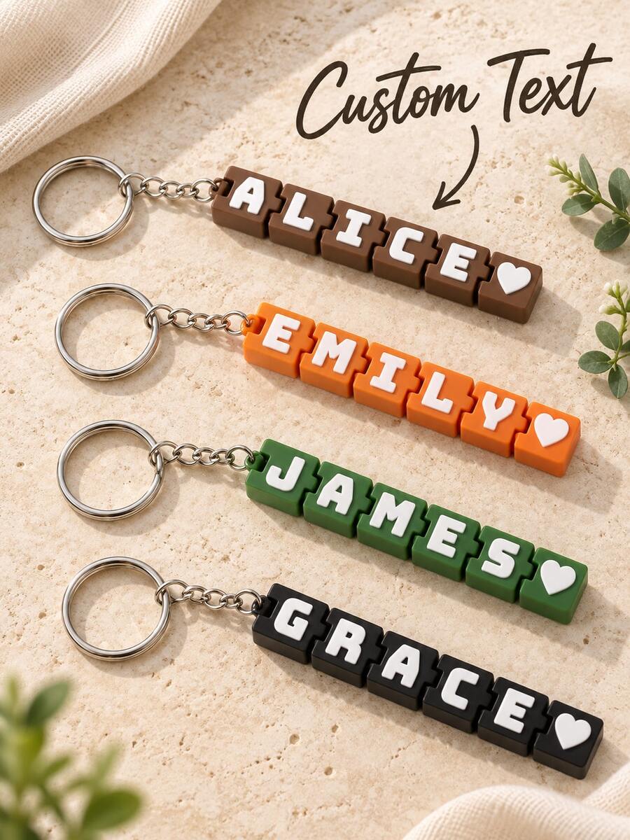 [Custom] 1pc Personalized Custom Name Stress-Relief Push Keycap Keychain, Customizable With English Names And Text - Multicolor - View 1