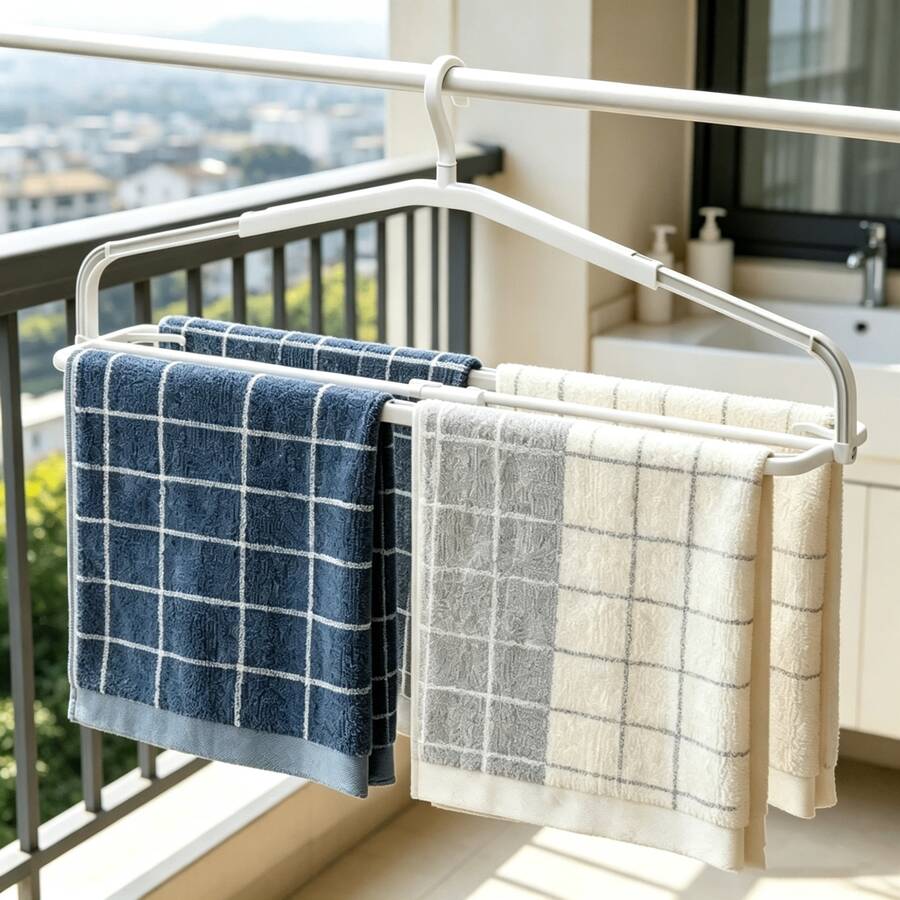 2 cái giá treo khăn gấp gọn điều chỉnh được màu trắng, giá phơi ga giường và chăn đệm. Giá treo khăn gấp gọn điều chỉnh được tiết kiệm không gian. Giá phơi xoay được thiết kế dày và rộng hơn, có thể treo khăn, khăn tắm và ga giường, giá phơi chăn đệm, giá phơi