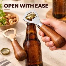 1pc/2pcs Stainless Steel Bottle Opener With Wooden Handle, Gold/Silver Manual Beer Cap Remover, Handheld Bar Tool For Beer, Soda, Kitchen, Home Bar, BBQ, Party And Gift - View 9