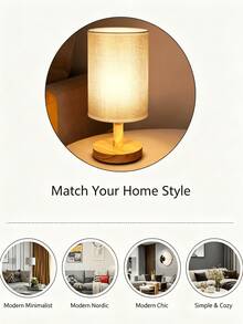 Minimalist Wooden Base Table Lamp, Fabric Cylindrical Lampshade USB Powered With Switch, Soft Warm Light Night Light, High Aesthetic Decorative Lamp, Suitable For Bedroom Bedside Table, Dormitory, Study, Indoor Home Atmosphere Lamp, Daily Home Decorative Lamp - Jute - View 11
