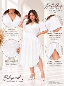 Duna Women's Plus Size Wrap Midi Dress With Short Sleeves - 查看 6