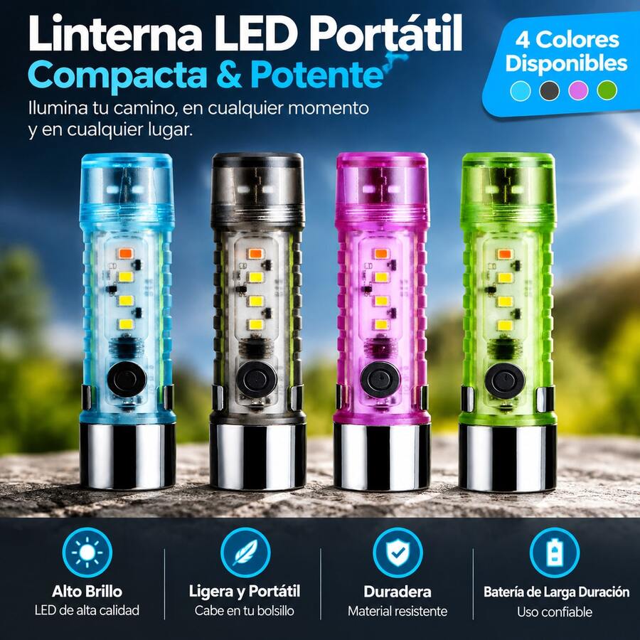 Portable Rechargeable Mini LED Flashlight With Magnetic Port, 6 Light Modes, Compact Tactical Flashlight For Camping, Fishing, Emergencies And Outdoors - Multicolor - View 1