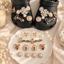 14PCS Pearl Flower Bow Shoe Charms, Gold Rhinestone Shoe Decorations ...