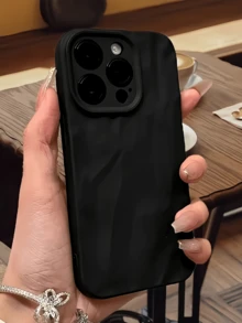 1件裝黑色皺褶極簡純色個性化全包覆TPU防摔手機殼，適用Apple 18 17 16 15 14 13 12 11 Pro Max 保護殼 Air - 黑色 - 查看 3