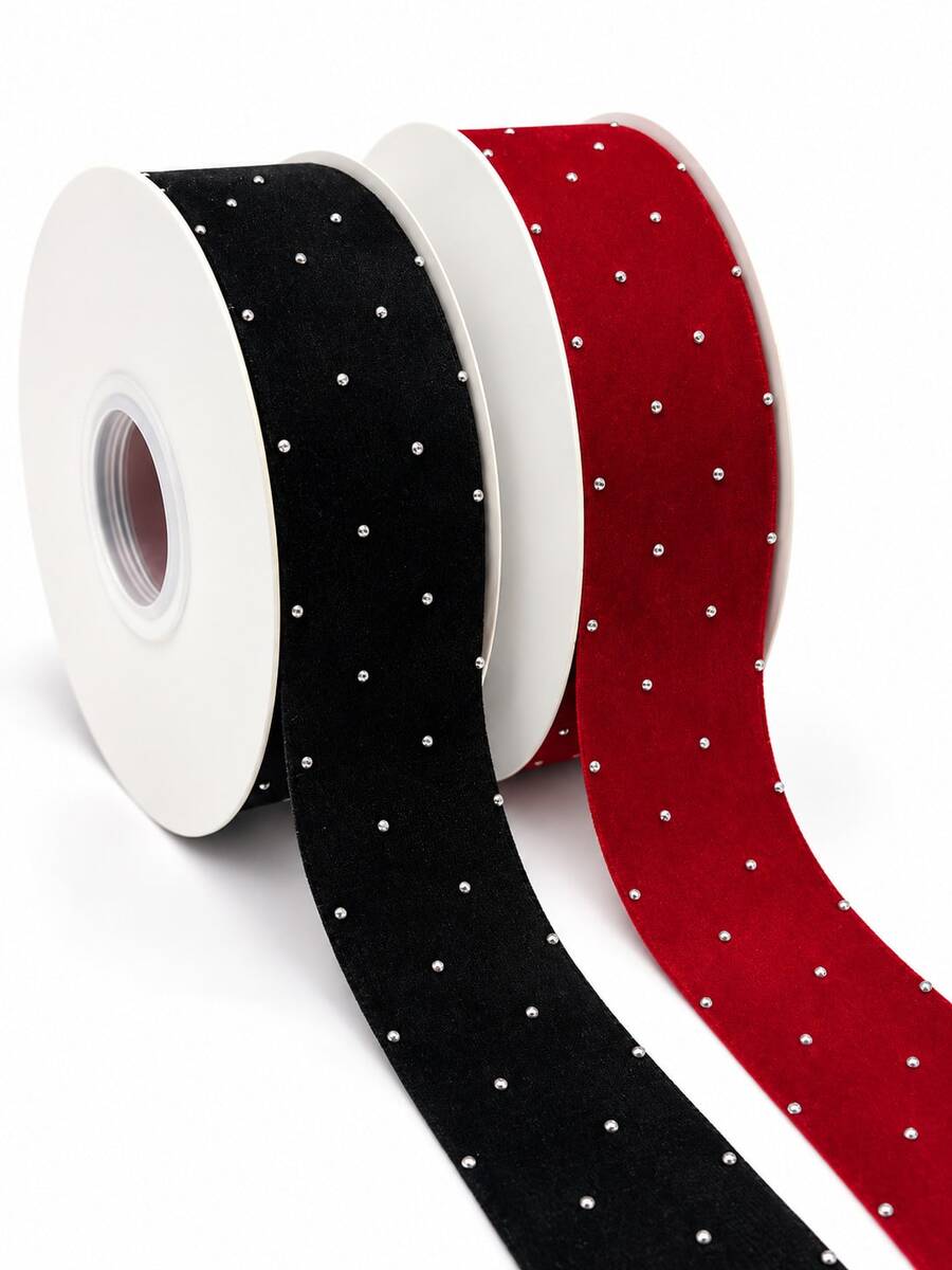 5 Yards Christmas Sequin Plush Ribbon Roll - Red & Black Shiny Diamond Plush Ribbon, Suitable For Holiday Christmas Tree Decoration, Luxury Gift Wrapping, DIY Hair Clip Making, Collar & Necklace Matching, And Handmade Craft Materials For Various Creative Applications - Rhinestone Ribbon - View 1